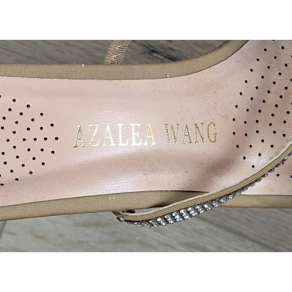 Azalea Wang Galaxy Heels 6 Nude Strappy Rhinestone Wrapped Stiletto Dressy NEW